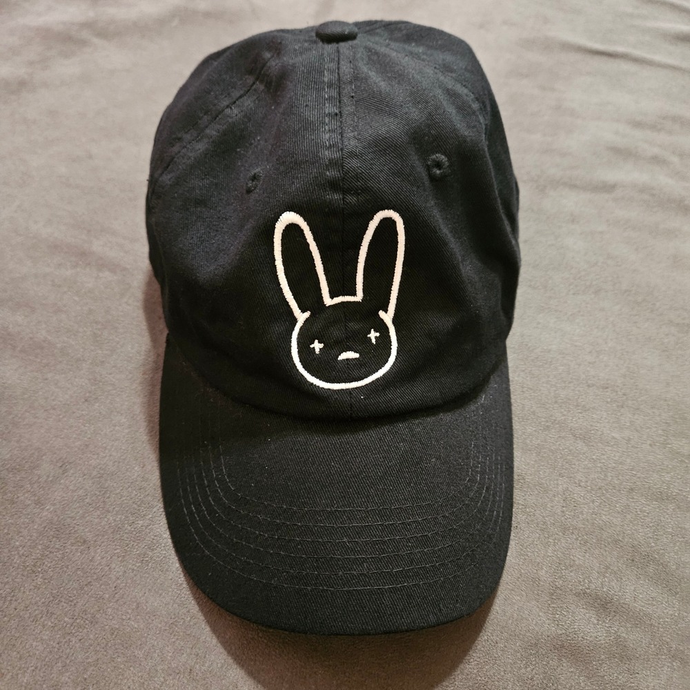 Bad Bunny El Ultimo Tour Del Mundo Black Embroidered Bunny Logo Baseball Cap Hat